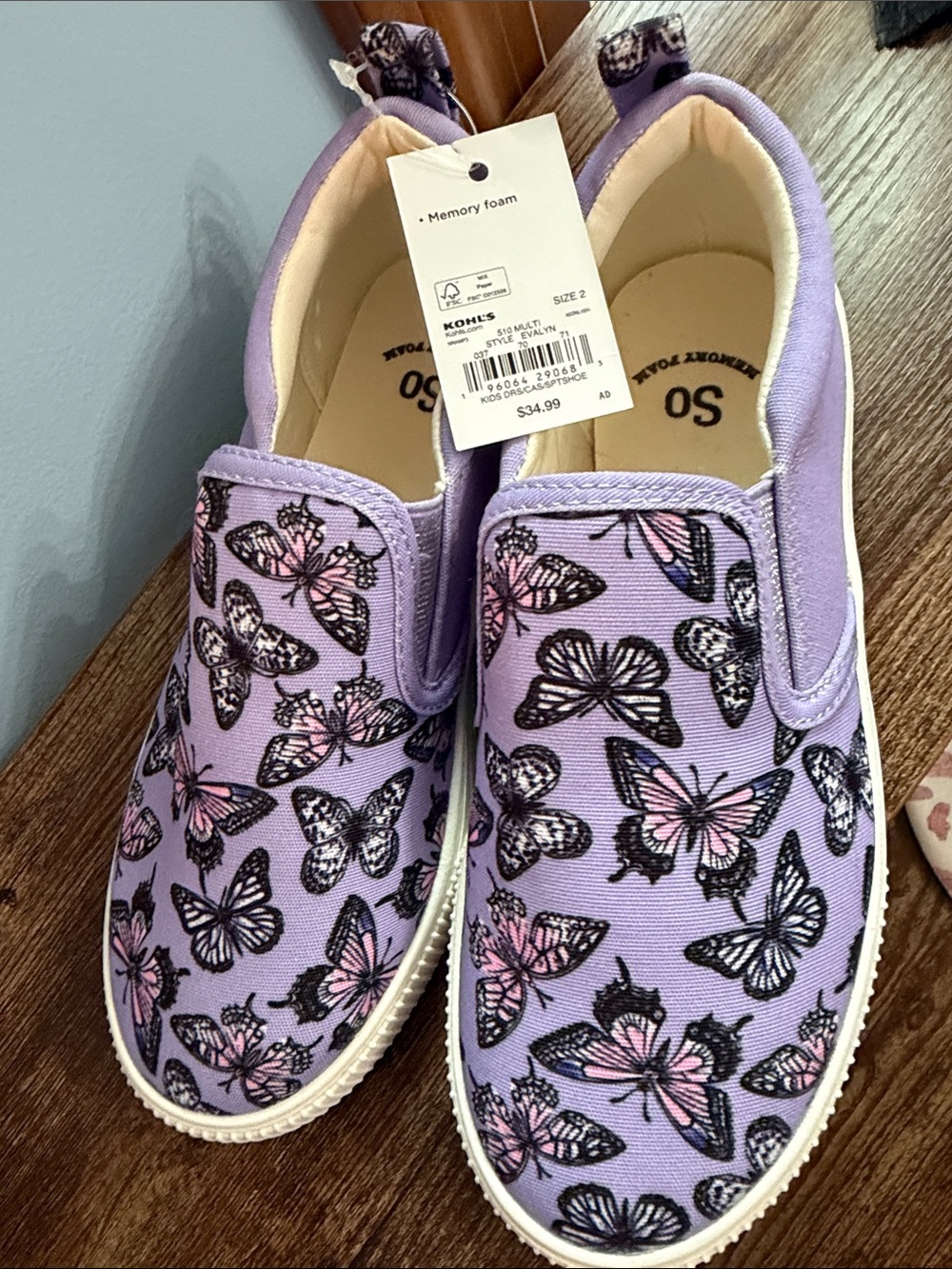 SO Lilac Kids Slip-On Sneakers with Pink & Black Butterfly Print